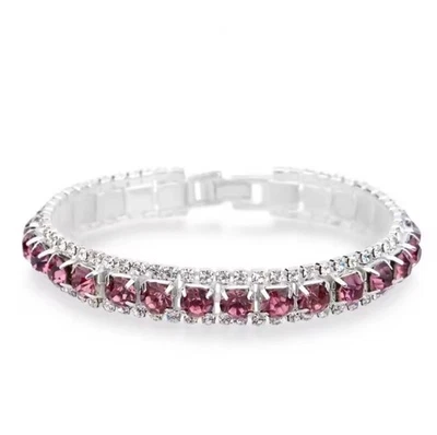 7CT Pink Round Cut Lab Created Diamond 925 Sterling Silver Tennis Bracelet 7”  - Image 1 of 3
