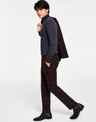 Pantalones de vestir Bar III para hombre borgoña elásticos ajustados de lana 30 32L nuevos $175 MCSTPC5X0063 Foto 1 de 4