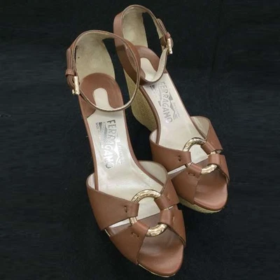 Sandalias de cuña Salvatore Ferragamo marrón con tiras talla 5B [rango B] LTD de JAPÓN Foto 1 de 4