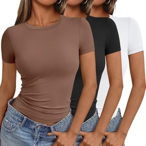 AUTOMET Womens 3 Piece Short Sleeve Shirts Basic X-Large, Black,white,coffee - Picture 1 of 5