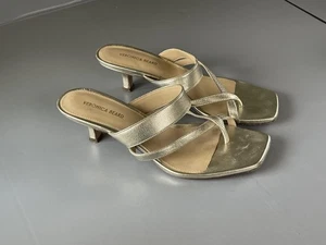 Veronica Beard Schuhe Damengröße 7 gold Leder Pfennigabsatz Riemchensandalen Pantoletten - Bild 1 von 7