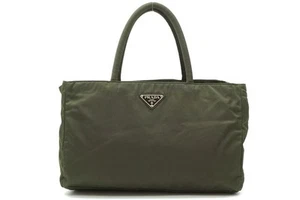 PRADA Handbag Tote Triangle logo plate Unisex Tessuto nylon Khaki 1752h - Picture 1 of 10