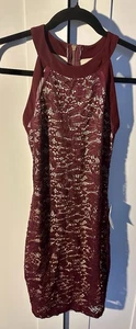 B. Darlin Women's Juniors Halter-Neck Maroon Lined  A-Line Dress Size 5/6 NWT - Picture 1 of 10