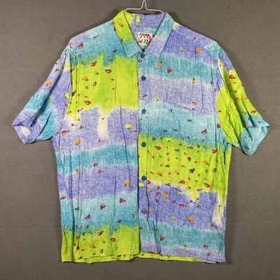 Camisa Jams World Para Hombre Grande Azul Verde Mini Jardín Rayón Hawaiano Aloha EE. UU. Foto 1 de 4