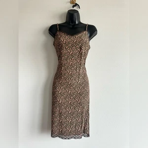 Vintage Y2K Old Navy Floral Slip Dress – Size 8 Brown Floral Grunge Lace Dress - Picture 1 of 8