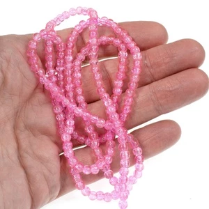 200 Bright Hot Pink 4mm Round Glass Crackle Beads for Jewelry Crafting - Picture 1 of 3