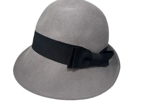 Disney Classic Vintage Style Fall Fedora Felt Hat gray w/black bow - Picture 1 of 5