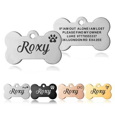 HOWSON LONDON Personalised Dog Tag Engraved ID Name Disc Dog Cat Pet Collars Custom Bone Tags