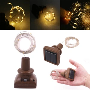 Solar Wine Bottle Lights 10LED Cork Shaped Fairy String Light Garden Decor Lamp - Picture 1 of 15