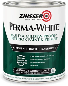 Zinsser 02774 PERMA-WHITE Mold & Mildew Proof Interior Paint, Quart, Eggshell Wh - Picture 1 of 12