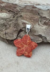 Ciondolo Donna 925er Argento Corallo Rosso Fiori Fatto a Mano - Foto 1 di 4