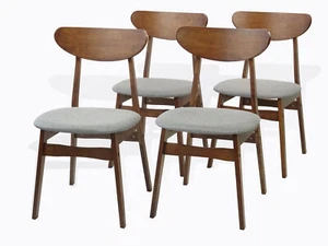 Modern Set of 4 Solid Wood Yumiko Dining Kitchen Chairs, Medium Brown - Picture 1 of 8