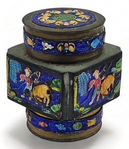 ANTIKE asiatische Messing / Emaille Teedose Dose - Bild 1 von 4