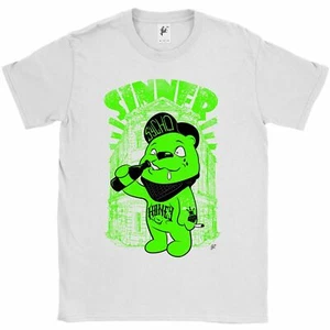 Sinner Psycho Tattoo Honigbär trinken & rauchen Herren T-Shirt - Bild 1 von 2