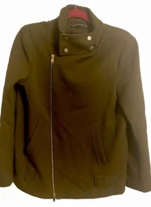 Zara Woman Sz Med Minimalist Boho Dark Academia Biker Jacket Metal Zip Button - Picture 1 of 6