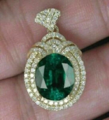 2Carat Oval Cut Lab-Created Green Emerald Women Pendant  14K Yellow Gold Plated - Image 1 of 4