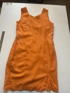 Vintage NY Sake Linen Dress Orange Size 12 Sleeveless Zip Fastening Free Post - Picture 1 of 6