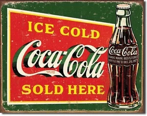 Ice Cold Coca Cola Sold Here TIN SIGN metal coke poster vintage diner decor 1393 - Picture 1 of 6