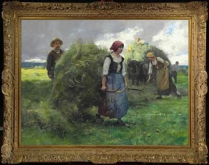 Handmade Old Master-Art Antique Oil Painting Farm women on canvas 30"x40" - Picture 1 of 2