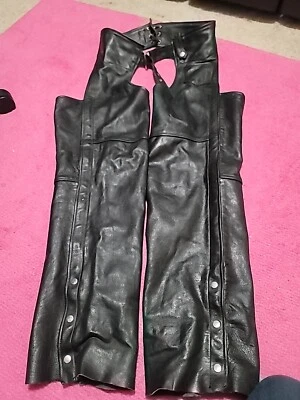 Interstate Leather Chaps Adjustable Mens Black Sz L Motorcycle Biker Chaps 30” - Image 1 of 4
