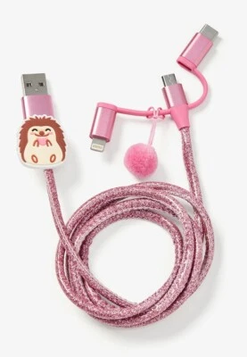 Justice Girls Sparkle Hedgehog 3 em 1 carregador de cabo de carregamento universal 3 pés - Imagem 1 de 3