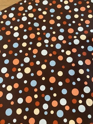 BIG Polka DOTS Canvas UPHOLSTERY FABRIC 56"W Blue Peach White on BROWN 3 YARDS - Image 1 of 4
