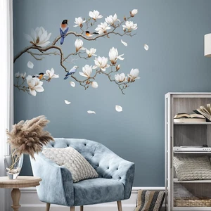 Adesivi Murali Albero Di Magnolia Bianco, Adesivi Da Parete Uccelli Fiore, Decor - Foto 1 di 7