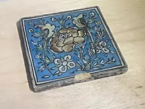 Antique Persian Hand-Made 8x8 Tile | Two Birds & Flowers | Dated to Late 1800's - Picture 1 of 8