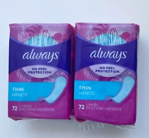 2pks- Always Thin No Feel Protection Daily Liners Unscented 72 ea - Picture 1 of 1