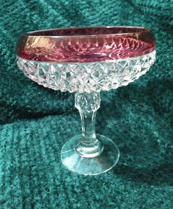 1930s Indiana Glass Cranberry Flash Diamond Point Compote Pedestal - Picture 1 of 8