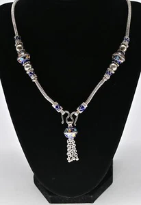 Fabulous Radiant Blue Enameled & Sterling Necklace-65 grams and 24" -Stunning - Picture 1 of 8