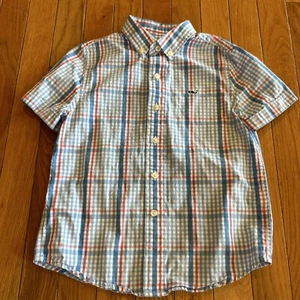 Vineyard Vines Logo Button Down Front Shirt Boys Sz 5 Red Blue & White Plaid - Picture 1 of 4