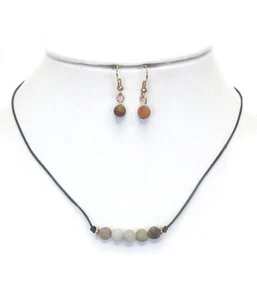 Mint Stone Black Cord Yellow Plated Gold Necklace And Earring Set - Picture 1 of 1