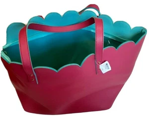 Bath & Body Works Saffiano Leather  Fuchsia Blue No Wet Beach Zip Tote Bag  - Picture 1 of 10