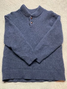 LL Bean Sweater Mens XXL Blue Lambswool Knit Henley Warm Grandpa Vintage - Picture 1 of 7