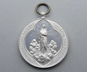 French Antique Religious Large Pendant. Saint Virgin Mary. Pope Pie X  Medal. - Picture 1 of 3