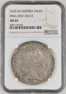 1615 CO 1 Thaler Taler Hall Austria NGC AU55 Dav-3321A - Picture 1 of 2