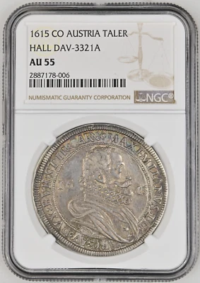 1615 CO 1 Thaler Taler Hall Austria NGC AU55 Dav-3321A - Image 1 of 2