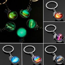 Glow in the Dark Wish Galaxy System Keychain Double Sided Glass Planet Keyring