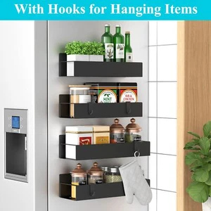 4 Pack Magnetic Spice Storage Rack Organizer for Refrigerator and Oven, Black Fr - Picture 1 of 6