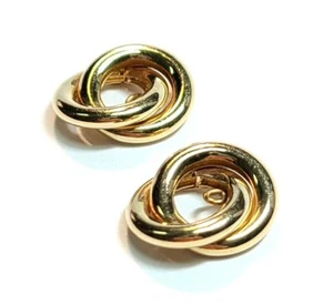14k Yellow Gold Double Intertwined Circle Earring Stud Enhancers - Picture 1 of 3