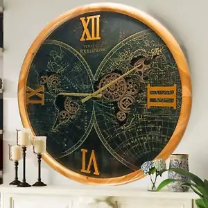 The Gears Clock PORTUGAL LINE WALL CLOCK ROUND 24 INCH "PORTO" WOOD-BLACK - Picture 1 of 13