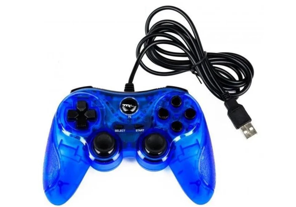 TTX Tech PC and PlayStation 3 PS3 USB Wired Controller Clear Blue - Image 1 of 3