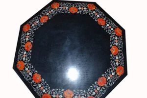 Mesa de café y té de piedra cornalina de mármol negro de 24" decoración de muebles hechos a mano - Imagen 1 de 11