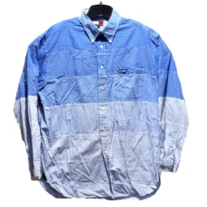 Vintage Tommy Hilfiger Mens Blue L Multi layer Plaid Button Down EUC Cut and Sew - Picture 1 of 8
