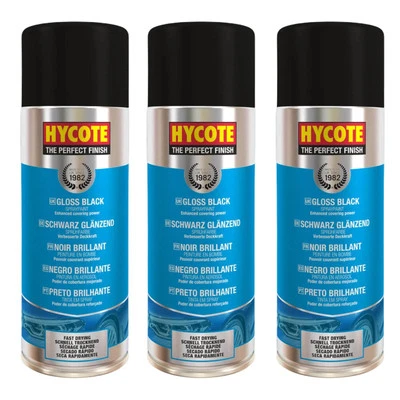Hycote Colour Spray Paint Aerosol XUK0272 Gloss Black 400mL x 3 Fast Drying