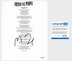 Mark Foster 'Foster The People' Band signiertes Textblatt 'Imagination' ACOA - Bild 1 von 1