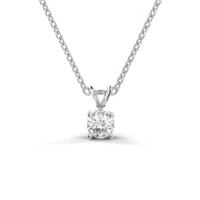 D VVS 0.50 Ct Round Lab Grown Diamond Pendant Necklace 14K White Gold - Image 1 of 4