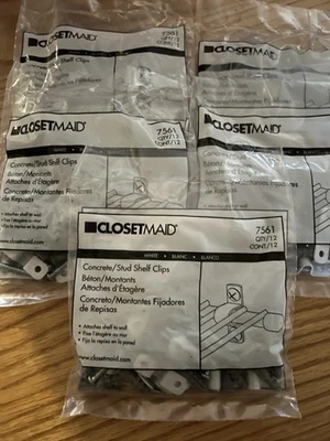 New 60 ClosetMaid 7561 Concrete / Stud Metal Shelf Clips for Wire Shelving - Image 1 of 4
