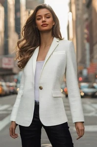 J Crew Regent Blazer Größe Medium 8P Metallic Elfenbein Leinenmischung Knopf Tasche Neu mit Etikett - Bild 1 von 10